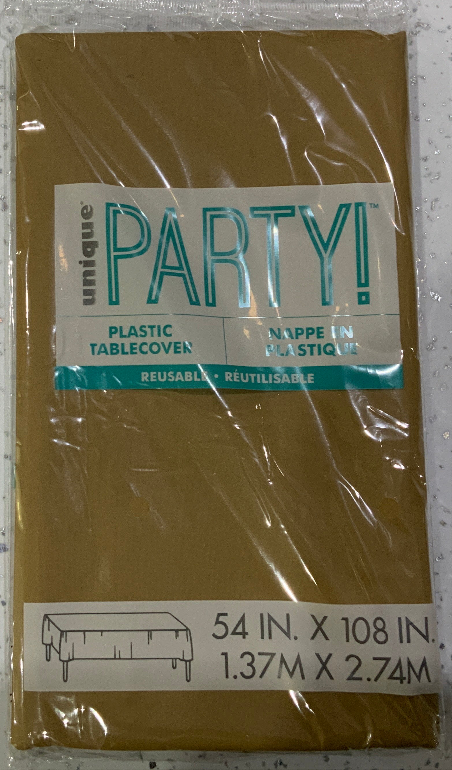 PLASTIC TABLECOVER GOLD RECTANGULAR
