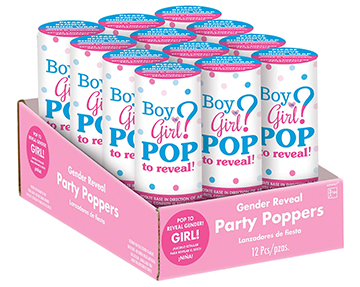 Party Poppers de Confeti Rosa para Gender Reveal, 12 Piezas