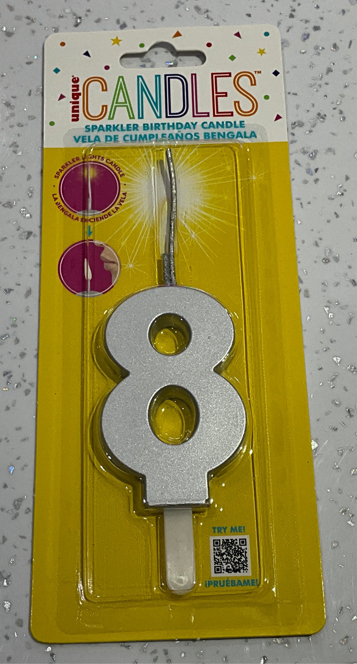 SPARKLER BIRTHDAY CANDLE #8 SILVER