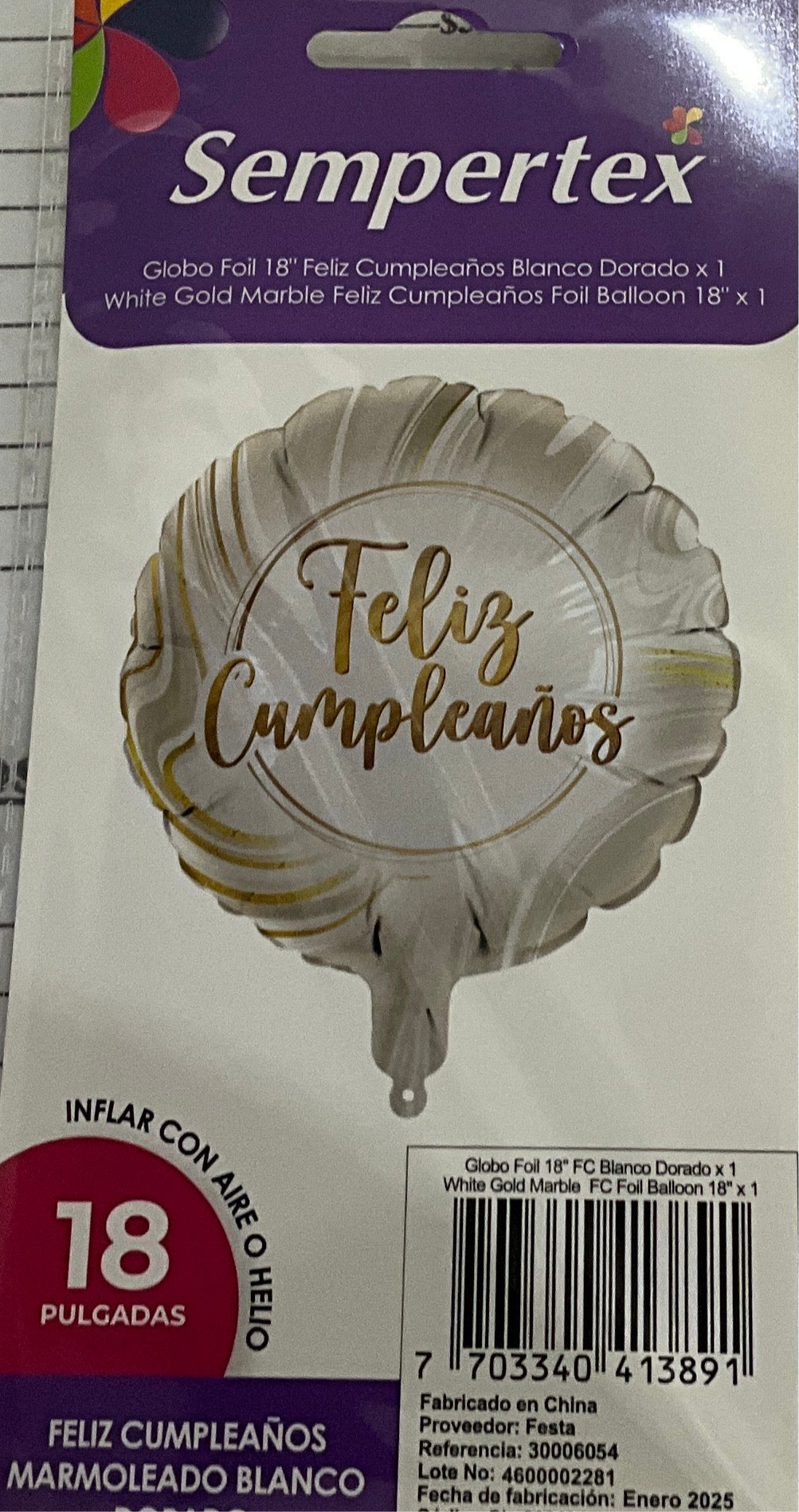 Mylar 18” feliz cumpleaños tonos dorado y blanco