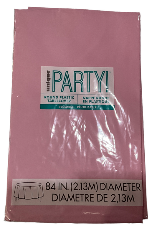 TABLECOVER ROUND PLASTIC PINK