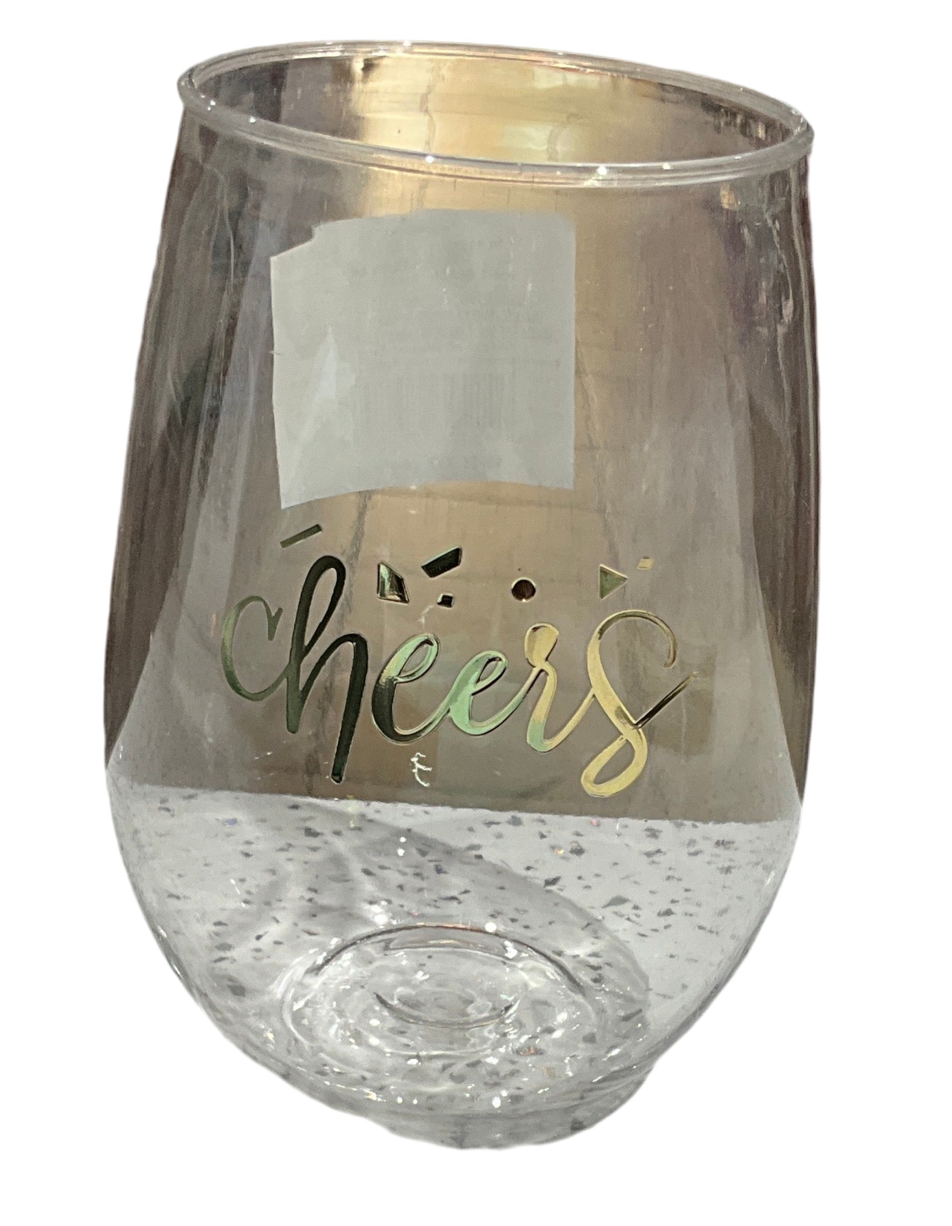 GOLD CHEERS PLASTIC WINE GLASS