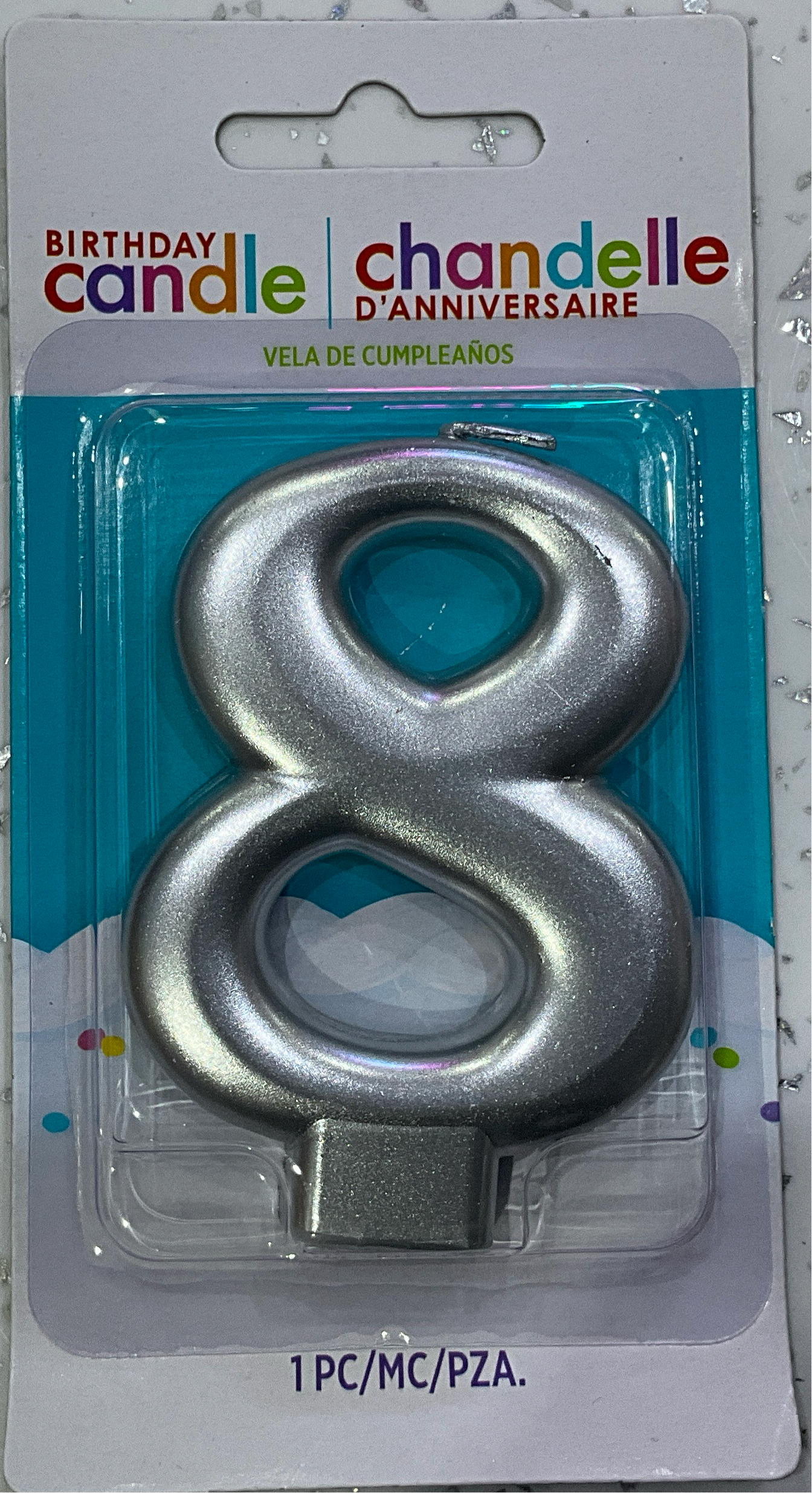 Birthday Candle NUMERO 8 PLATA