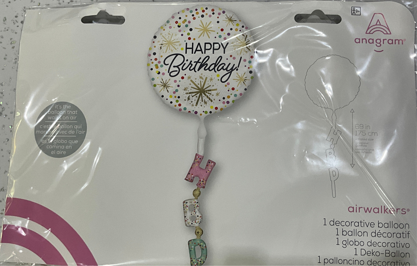 Mylar Airwalker blanco rosa y dorado