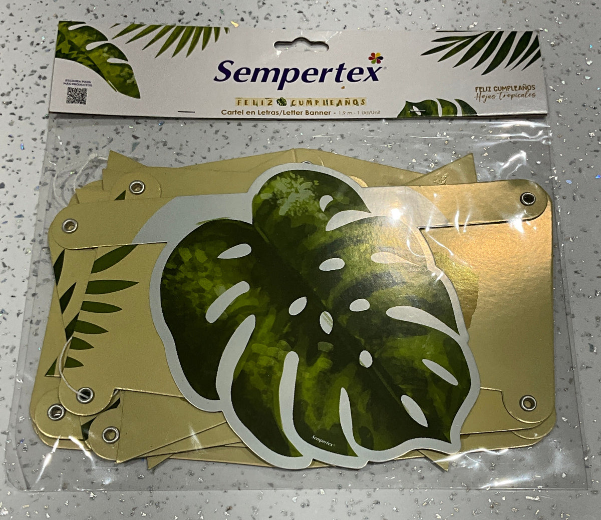 Banner feliz cumpleaños sempertex hojas tropicales