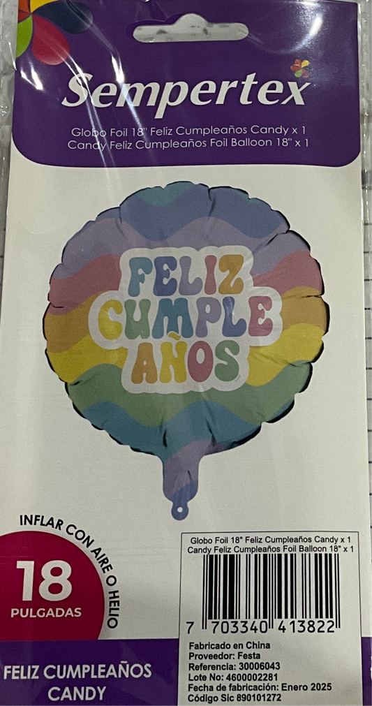 Mylar feliz cumpleaños 18” tonos pasteles