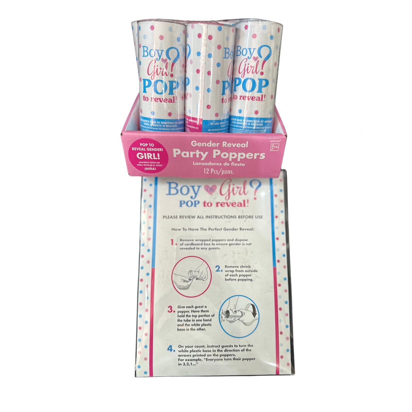 Blue Confetti Party Poppers for Gender Reveal, 12 Pieces