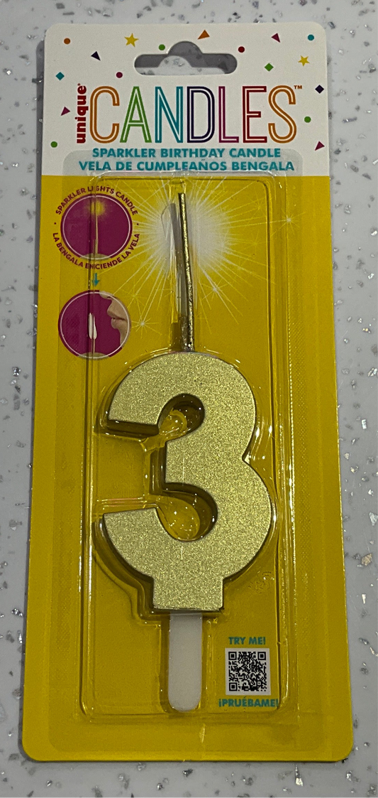 SPARKLER BIRTHDAY CANDLES #3 GOLD