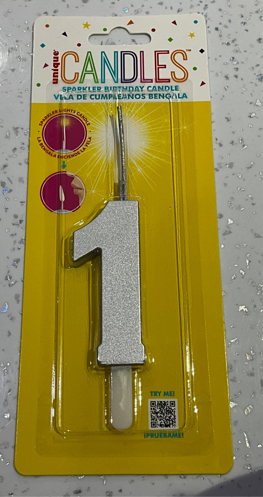 SPARKLER BIRTHDAY CANDLE #1 SILVER