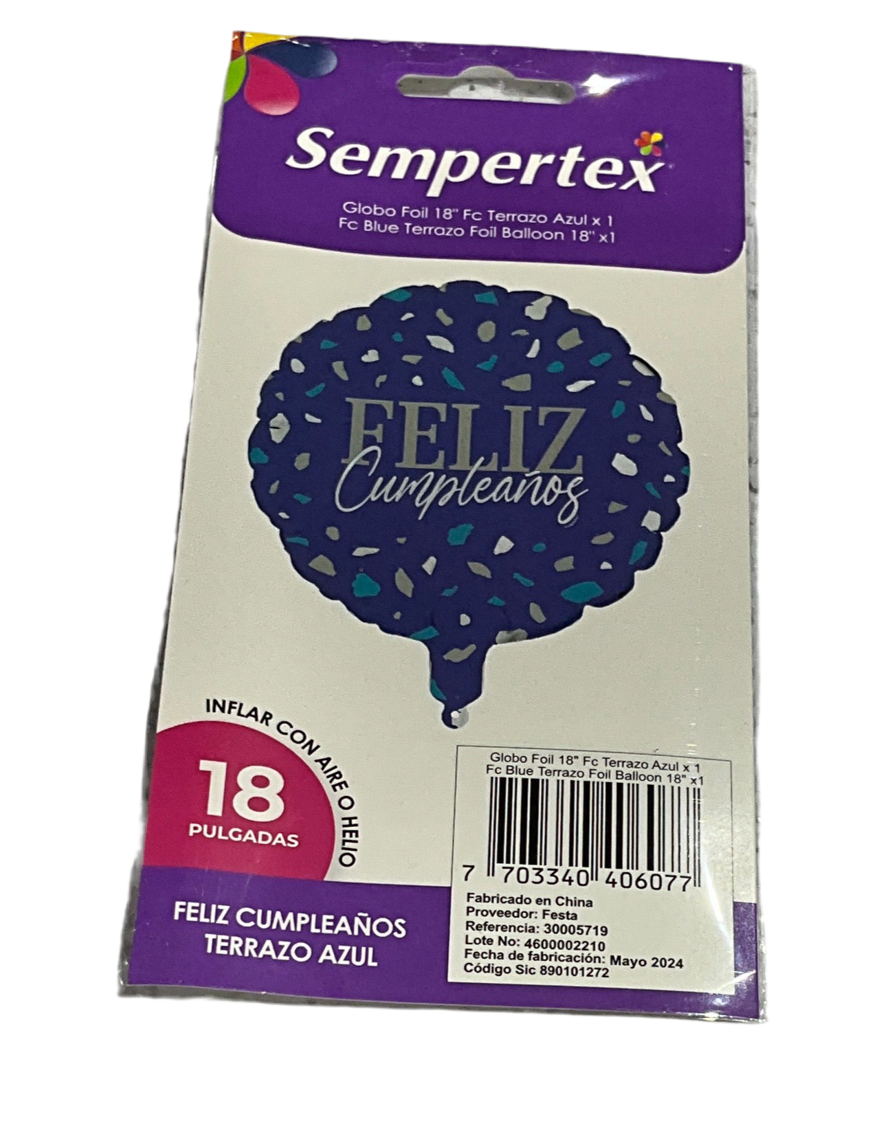SEMPERTEX 18”FELIZ CUMPLEAÑOS TERRAZO AZUL