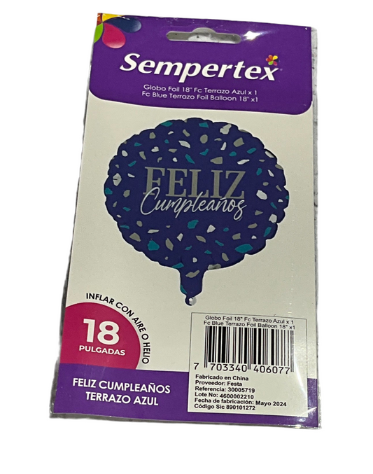 SEMPERTEX 18”FELIZ CUMPLEAÑOS TERRAZO AZUL