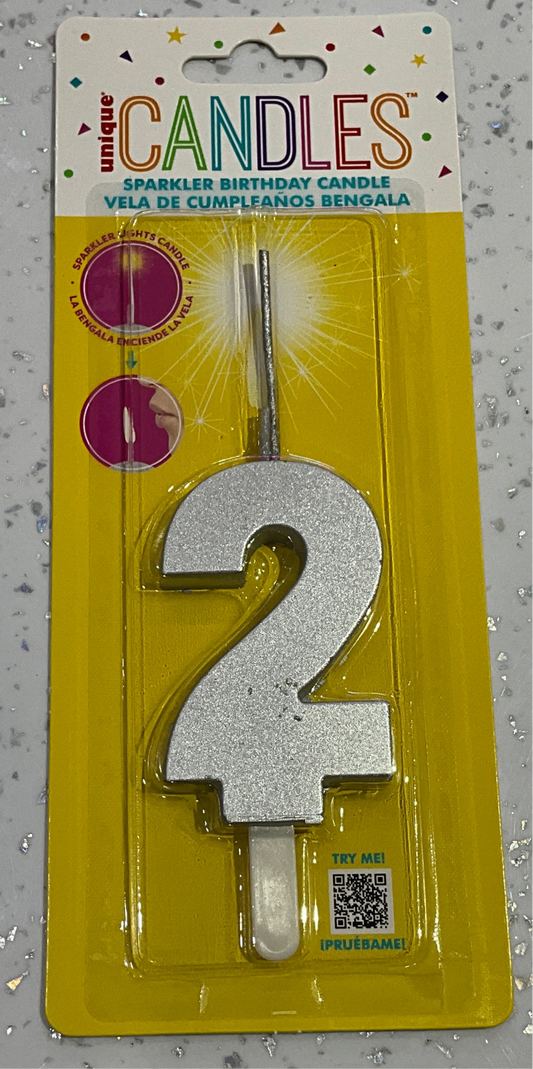 SPARKLER BIRTHDAY CANDLE #2 SILVER