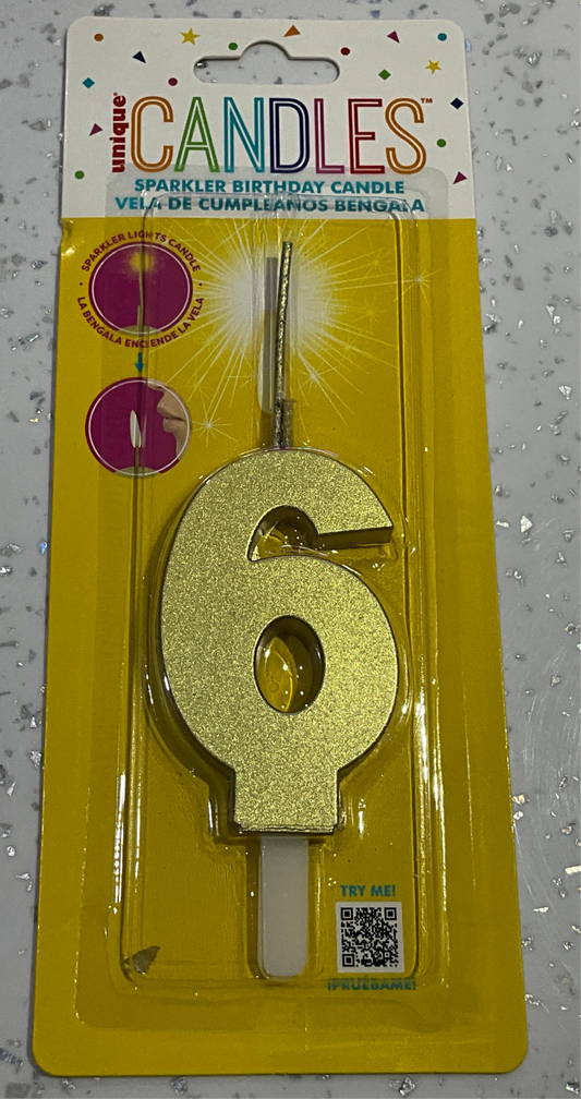 SPARKLER BIRTHDAY CANDLES #6 GOLD