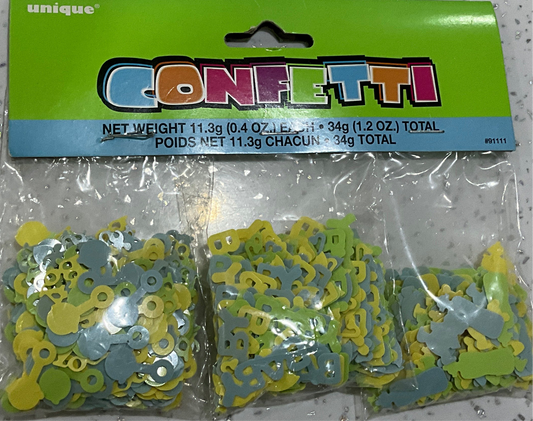 Conffetti baby shower azul verde amarillo
