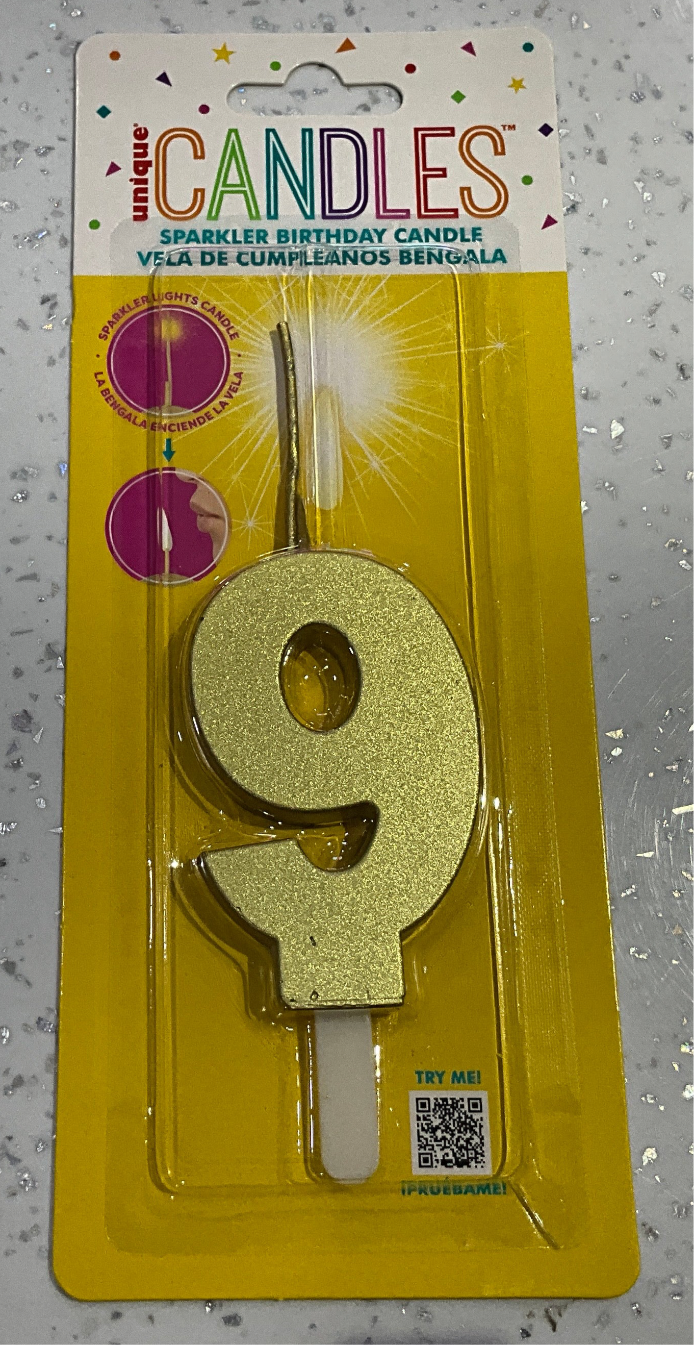 SPARKLER BIRTHDAY CANDLE #9 GOLD