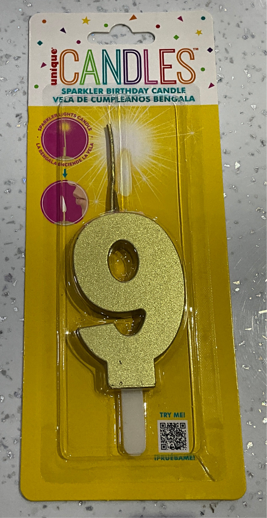 SPARKLER BIRTHDAY CANDLE #9 GOLD