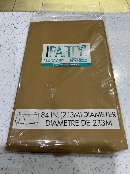 ROUND PLASTIC TABLECOVER GOLD