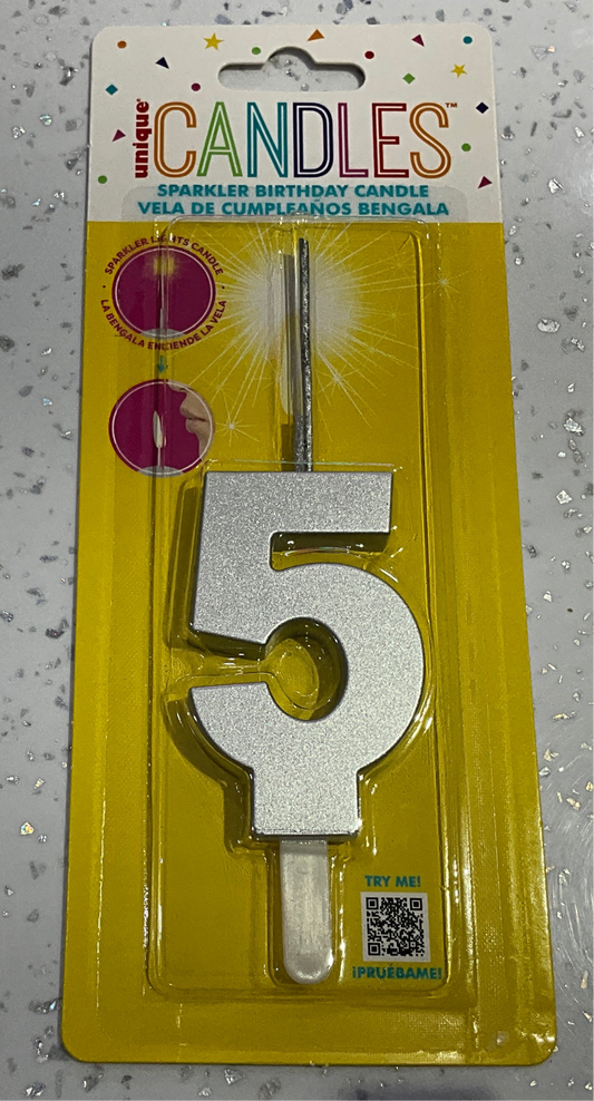 SPARKLER BIRTHDAY CANDLE #5 Silver