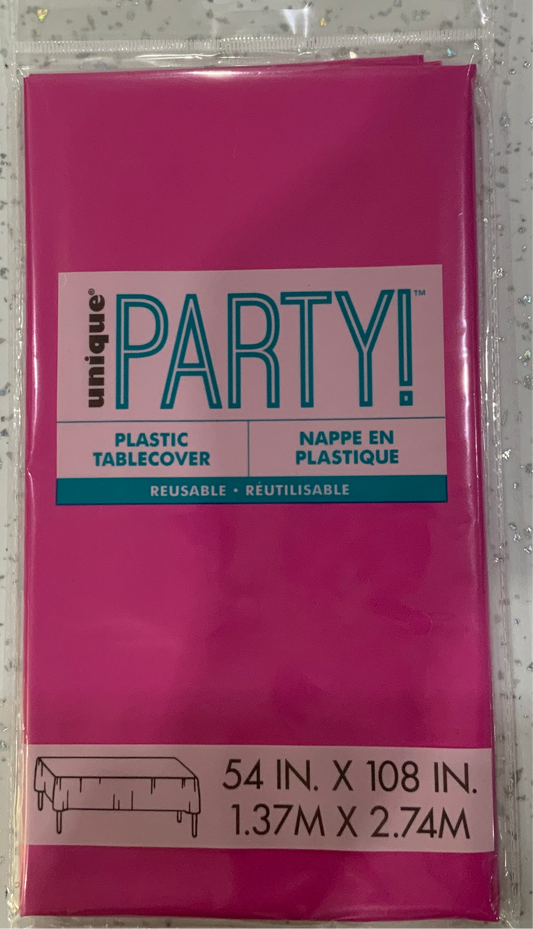 PLASTIC  TABLECOVER HOT PINK RECTANGULAR