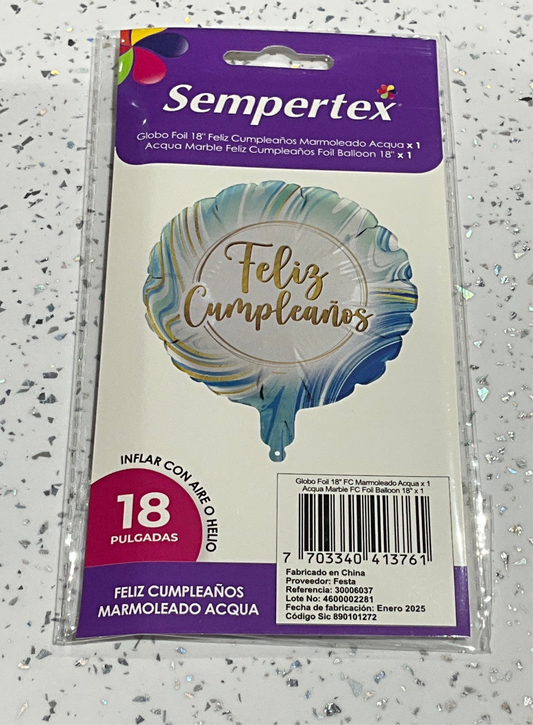 SEMPERTEX 18” FELIZ CUMPLEAÑOS MARMOLEADO AQUA