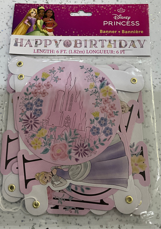 Banner happy birthday disney princesa