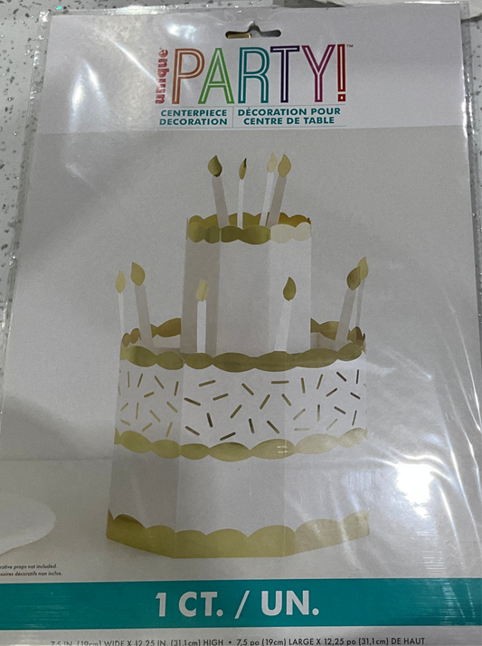 Centerpiece bizcocho blanco y dorado