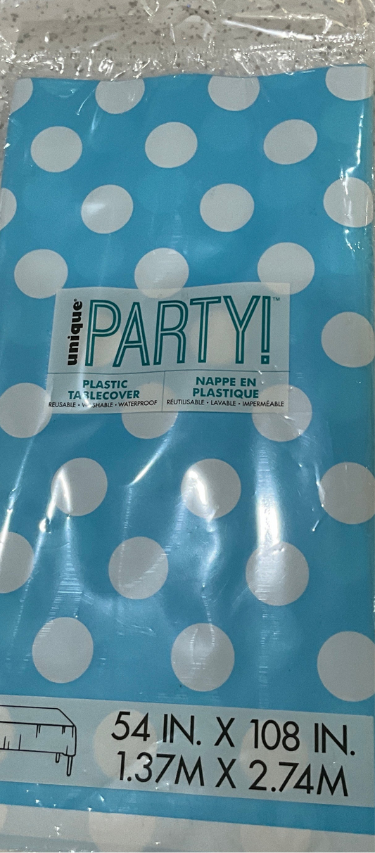 Mantel azul con DOTS blancos