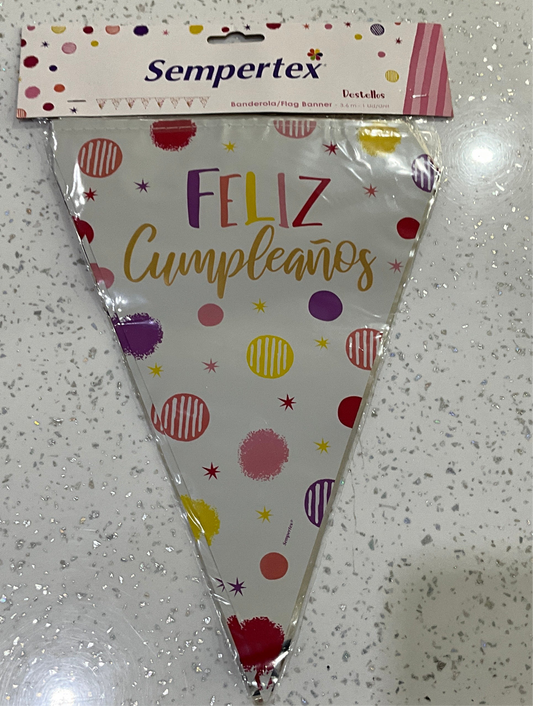 Banderine feliz cumpleaños Rosa blanco dorado