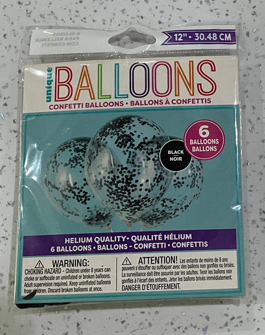 UNIQUE BALLOONS CONFETTY BALCK