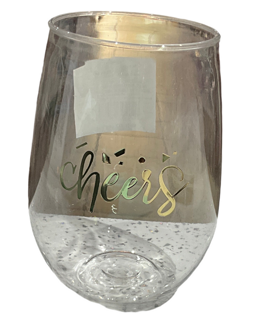 GOLD CHEERS PLASTIC WINE GLASS