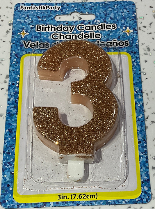 BIRTHDAY CANDLES 3 ROSE GOLD