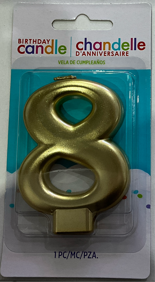 BIRTHDAY CANDLE NUMERO 8 DORADO