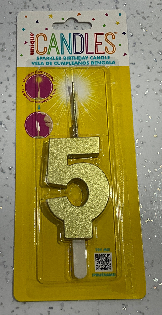 SPARKLER BIRTHDAY CANDLES #5 GOLD