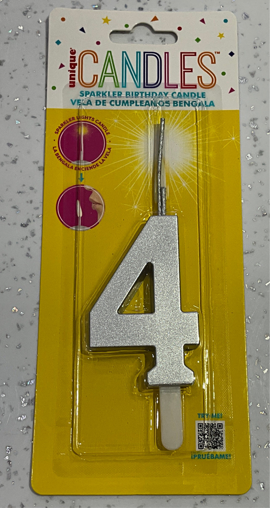 SPARKLER BIRTHDAY CANDLE #4 SILVER