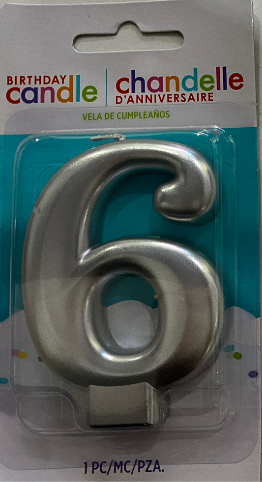 BIRTHDAY CANDLE NUMERO 6 PLATA