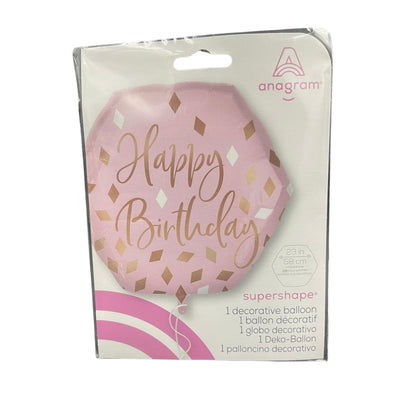 Blush Birthday Hexagon Mylar Balloon, 1 Piece, 23 in