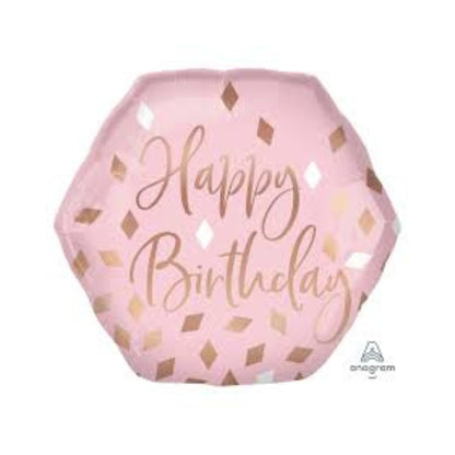 Blush Birthday Hexagon Mylar Balloon, 1 Piece, 23 in