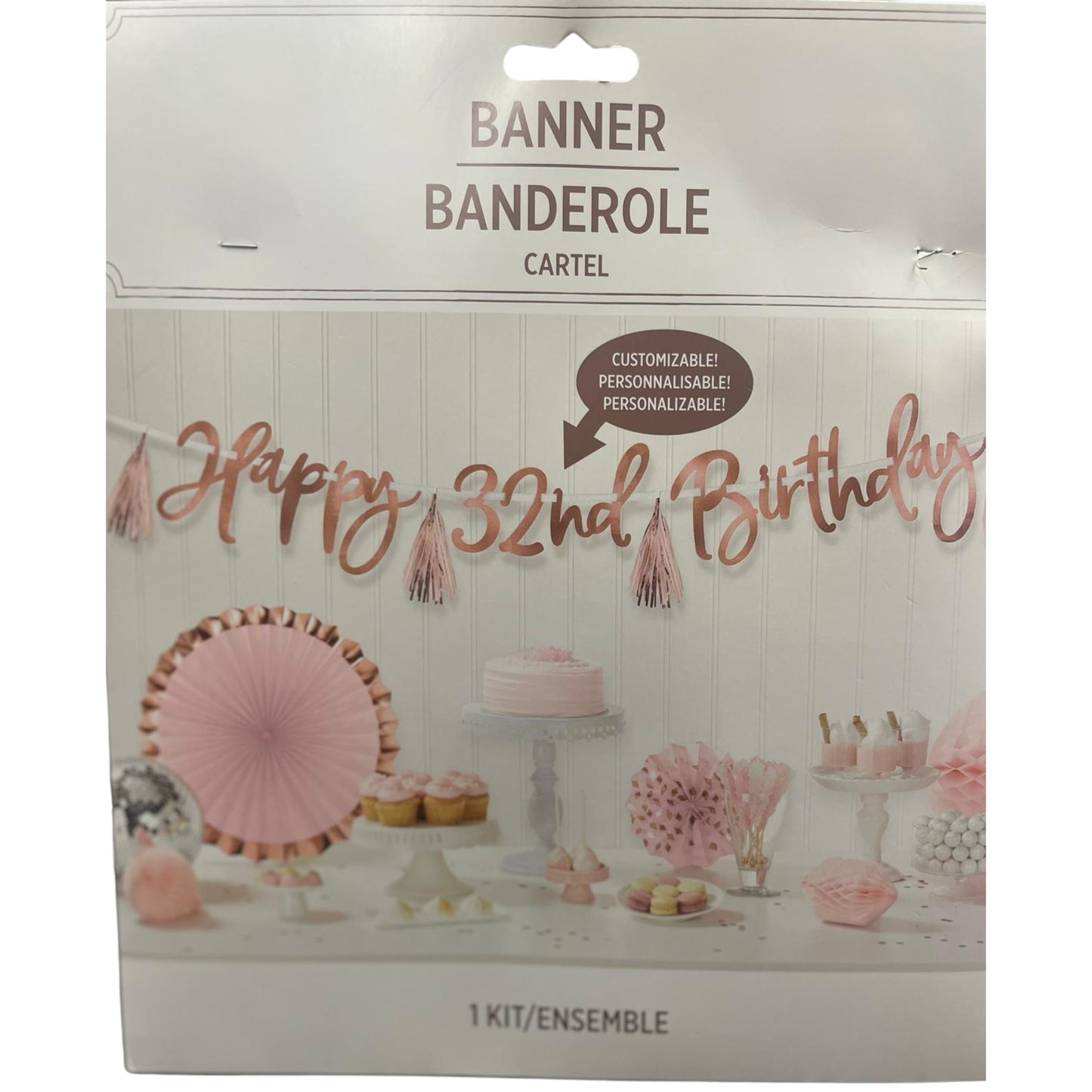 Kit de Banner Personalizable de Blush Birthday, 1 Pieza, 9 ft