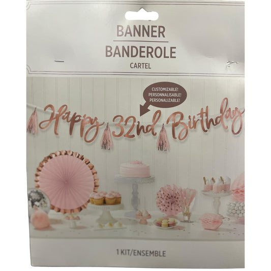 Customizable Blush Birthday Banner Kit, 1 Piece, 9 ft