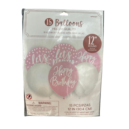 Blush Birthday Latex Balloons, 15 Pieces, 12 in