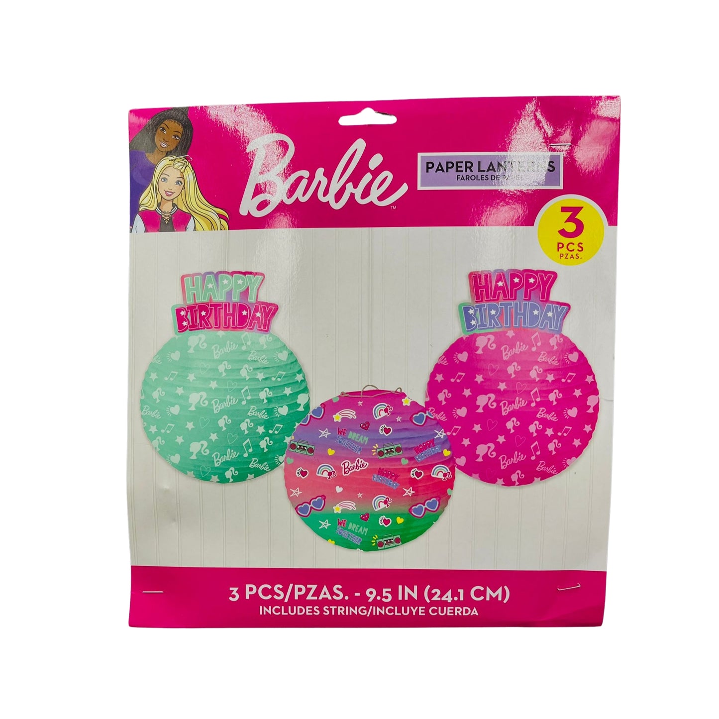 Lámparas de Papel de Barbie Dream, 3 Piezas, 9.5 in