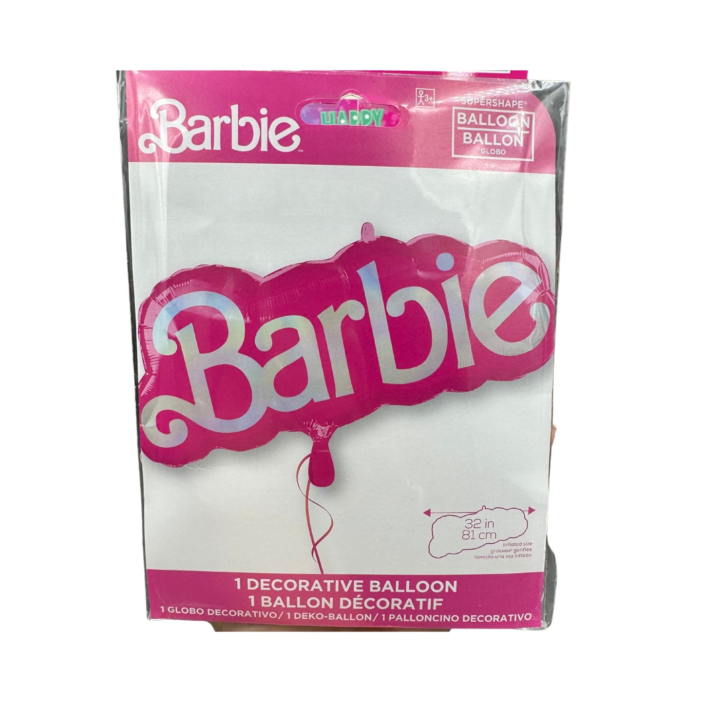 Mylar Balloon in the Shape of the Barbie Logo, 1 Piece, 32 in