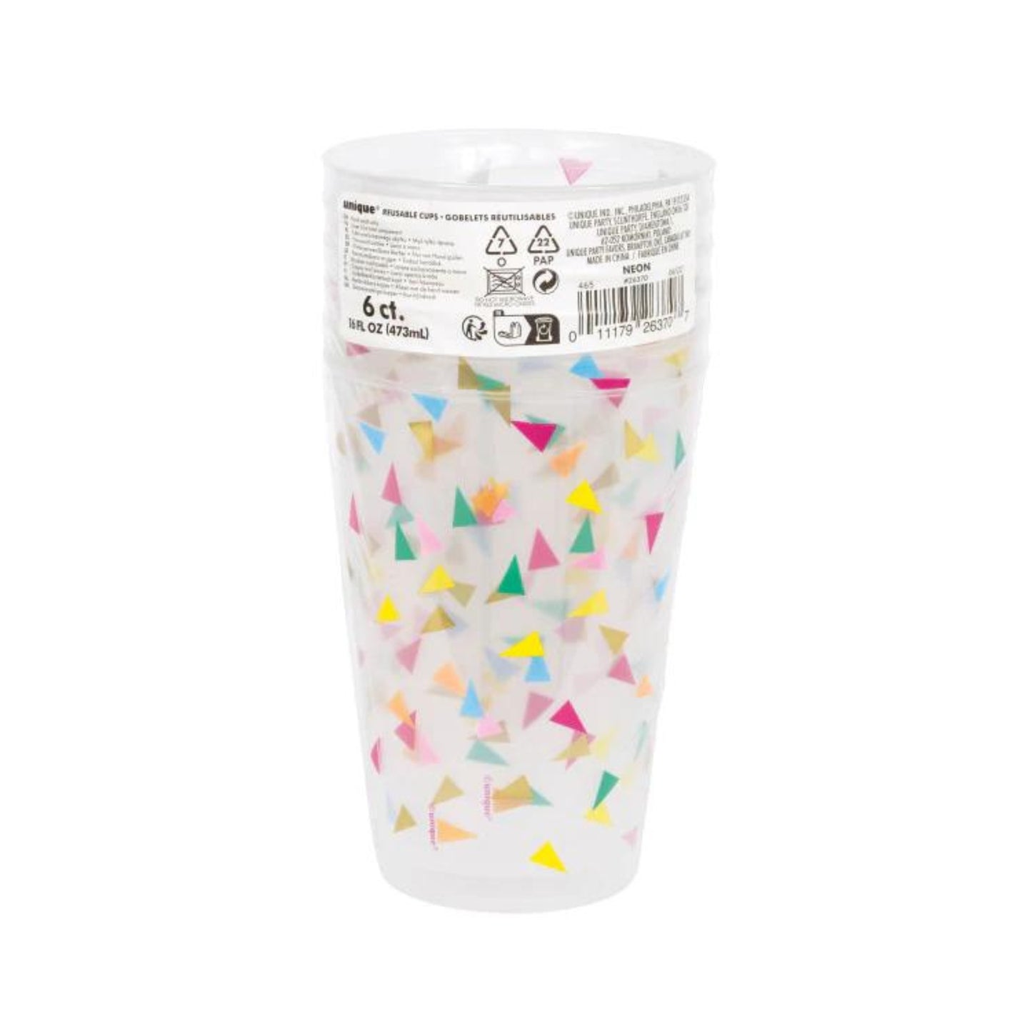 Bright Triangle Plastic Cups, 6 Pieces, 16 oz