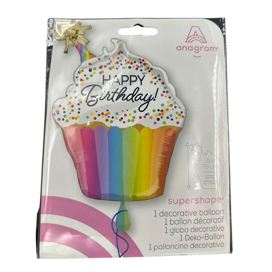 Bright Triangle Cupcake Mylar Balloon, 1 Piece, 31 in