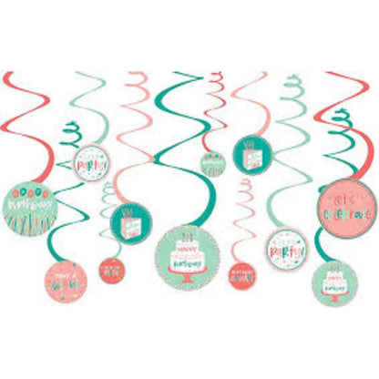 Happy Cake Spiral Decorations, 12 Pieces